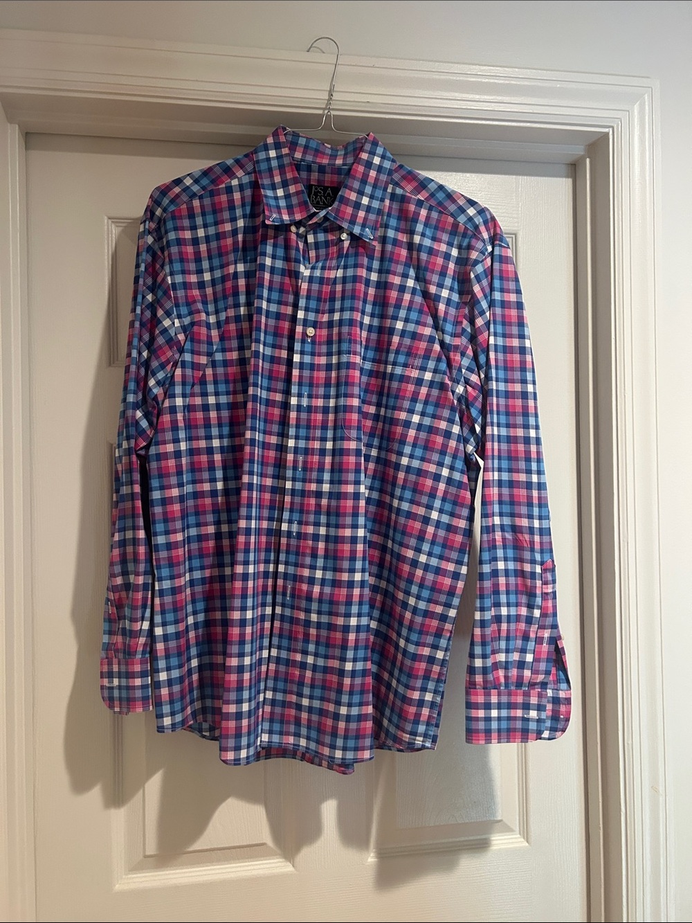 Jos. A. Bank Men's Blue and Pink Plaid Button-Down Shirt